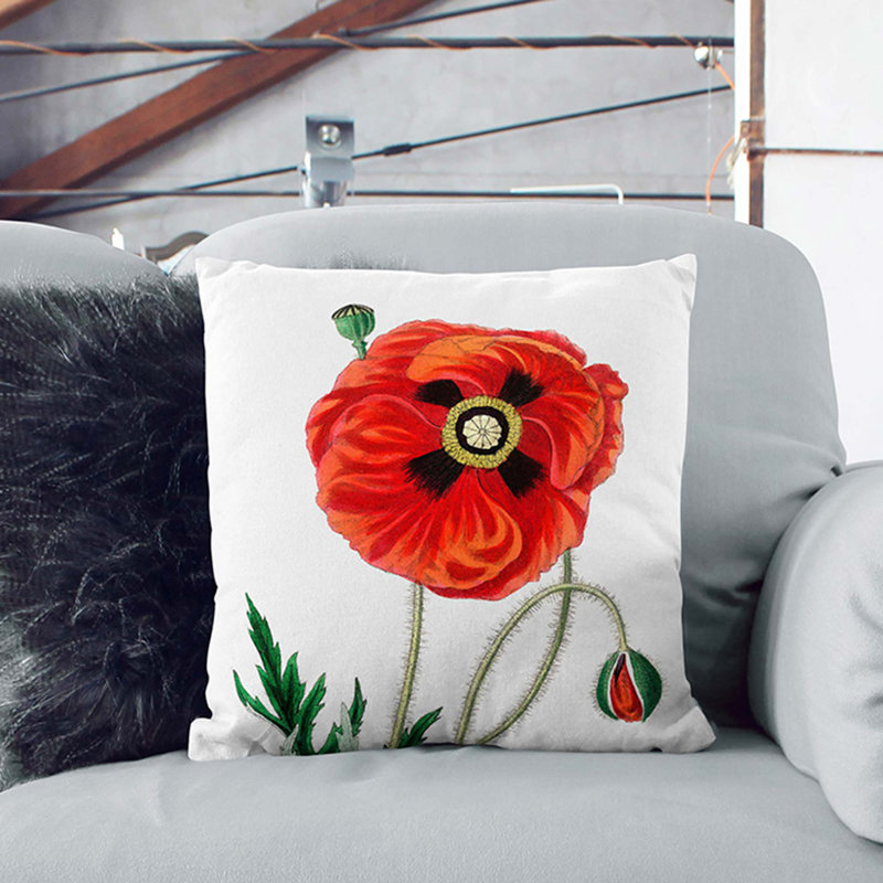 Floral Square Cushion, White, 55cm H x 55cm W x 20cm D