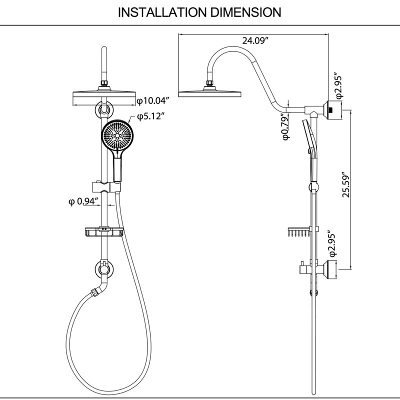 Diverter Complete Shower System, Brushed Gold