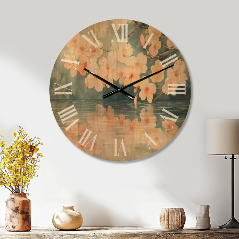 Très grande horloge murale en bois botanique, Medium