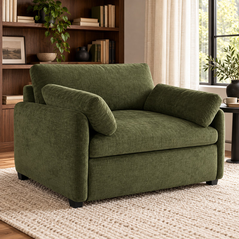 Fauteuil surdimensionné en chenille de 50 po de large Orelvessique avec assise profonde, coussins amovibles et 2 coussins