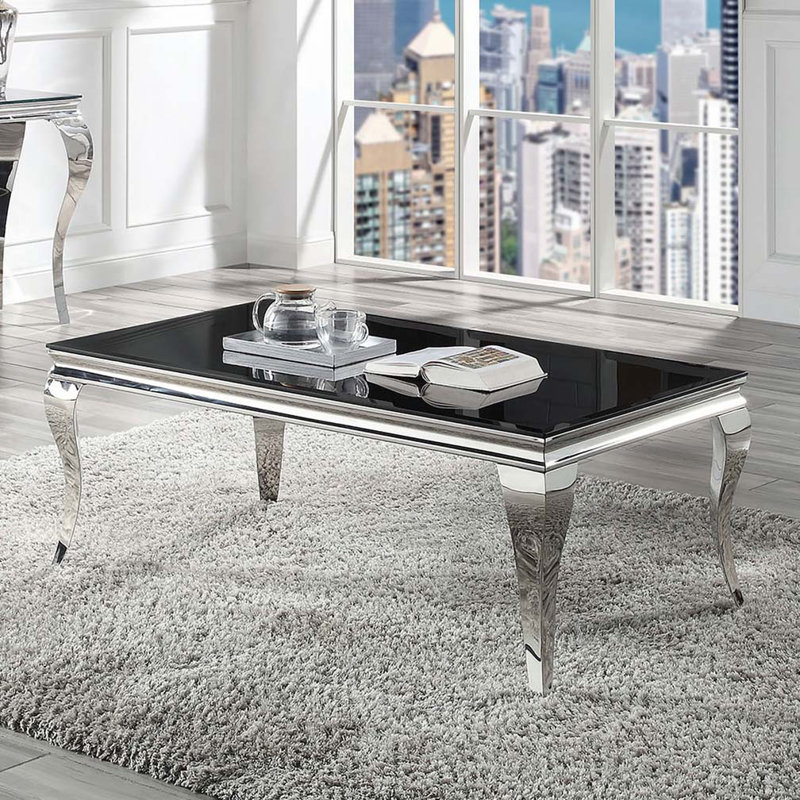 Table basse en verre avec pieds en métal, H 23 po x L 23,5 po x l 23,5 po, Noir