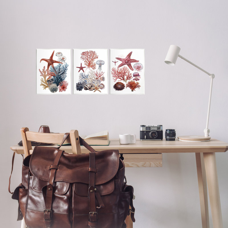 Créatures sous-marines avec corail, ensemble de 3 plaques murales, design par Ramona Murdock