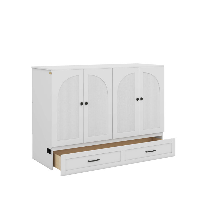 Queen Murphy Bed With Drawers, White