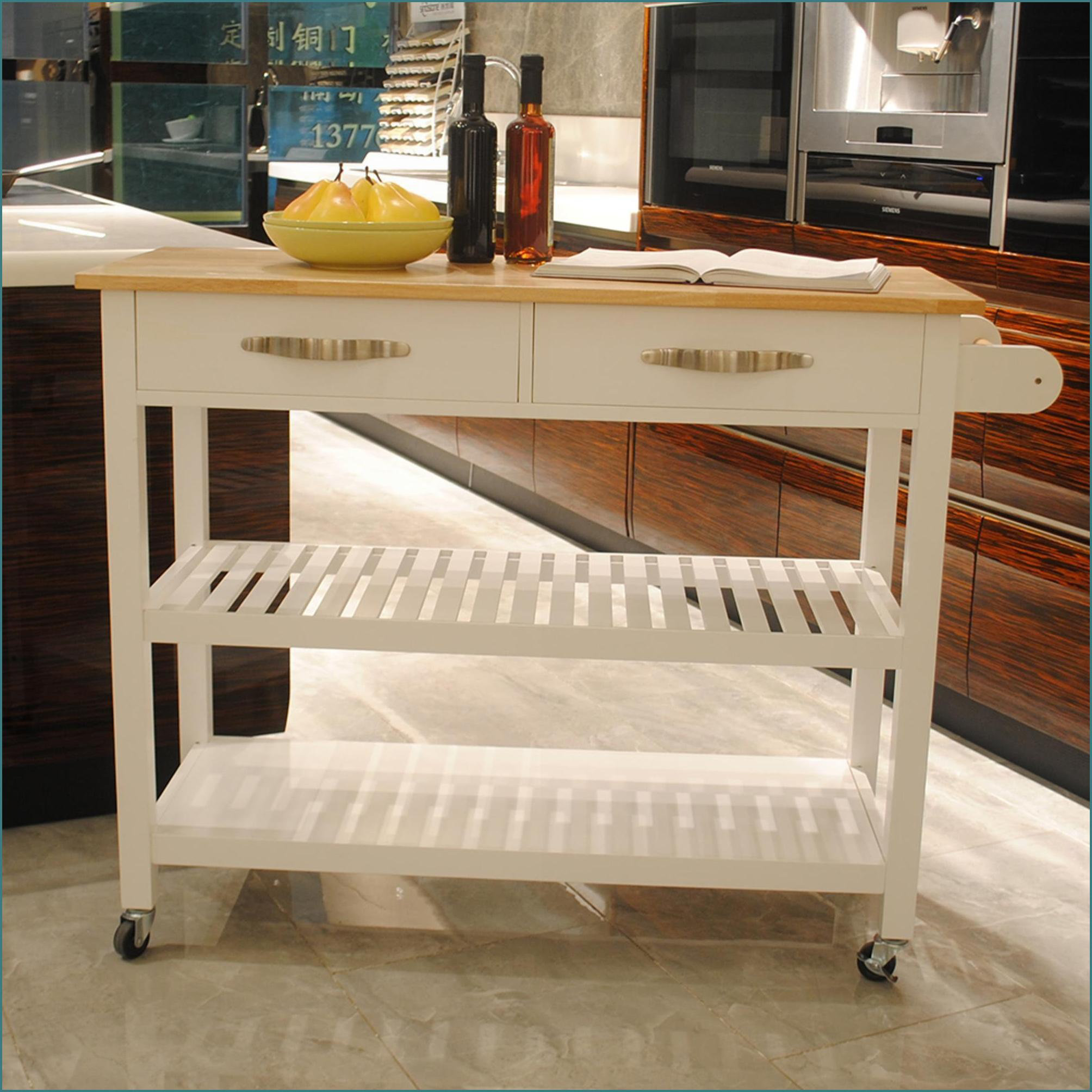 Latitude Run® Kitchen Island Cart, Beech Rubber Wood Top Pine Body with ...