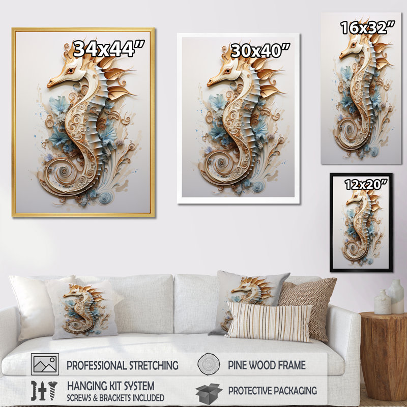 Hippocampe magique beige I sur toile, Gold Picture Framed, 40" H x 30" W