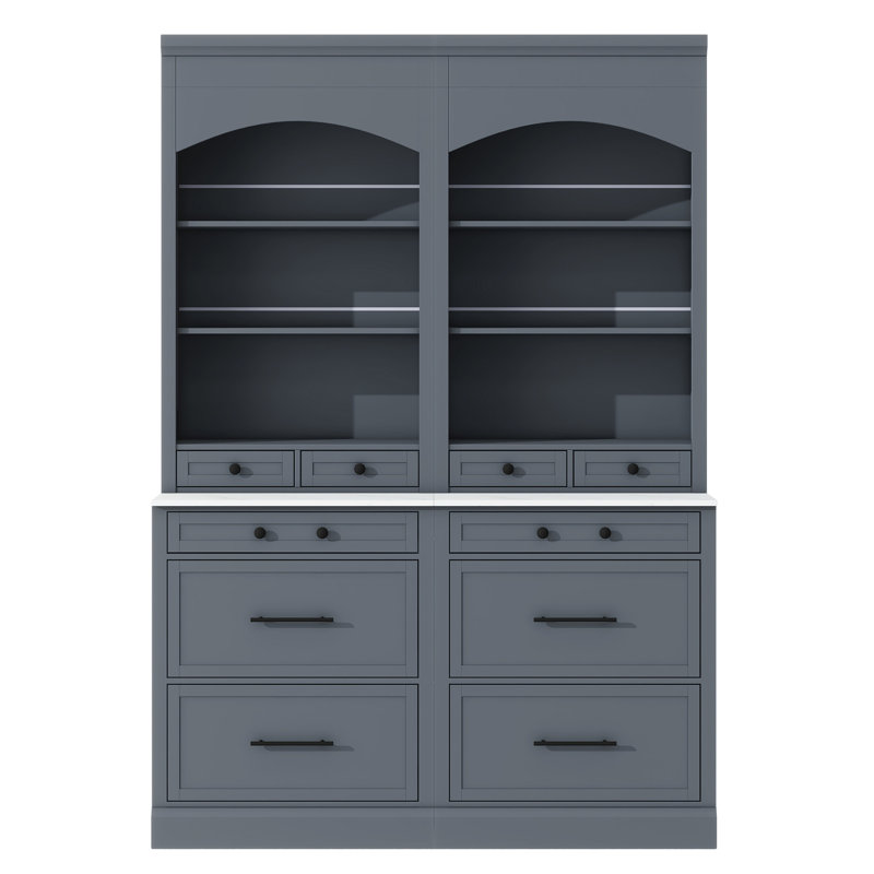 Armoire de cuisine autoportante de 83,7 pouces, gris, plateau en faux marbre, 5 tiroirs de rangement et tablette réglable pour une armoire haute et efficace, de 2, polyvalente
