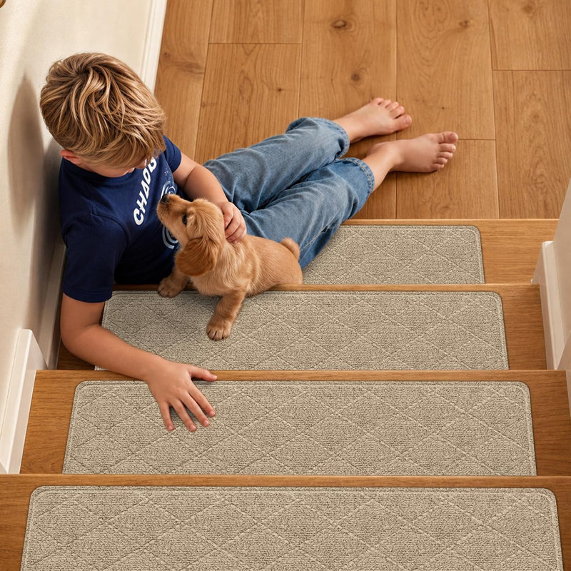Lot de 15 marches d'escalier antidérapantes pour marches en bois, 20 x 76 cm, beige