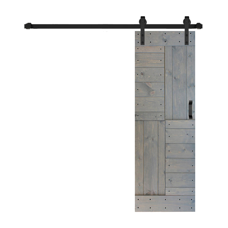 French Gray Paneled Pine Sliding Barn Door with Track Kit