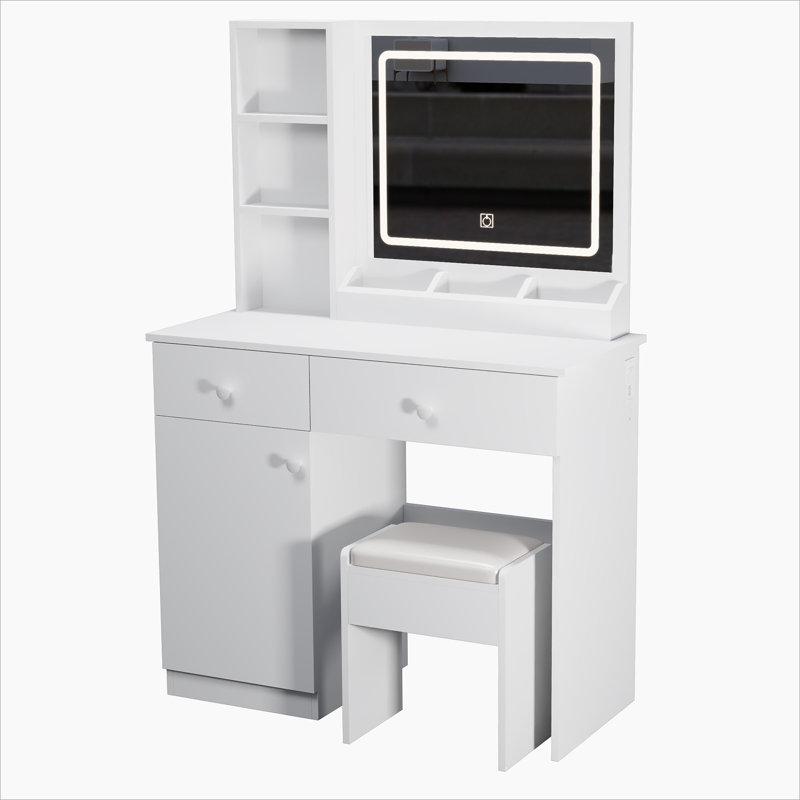 Bureau de coiffeuse Fashion avec miroir et lumières pour le maquillage, miroir de coiffeuse avec lumières et ensemble de table