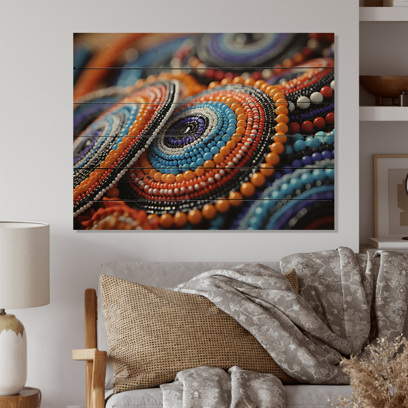 Marialuisa, tribus d'Afrique, motif de perles Samburi II sur bois, H 30 po x l 40 po x P 0,78 po