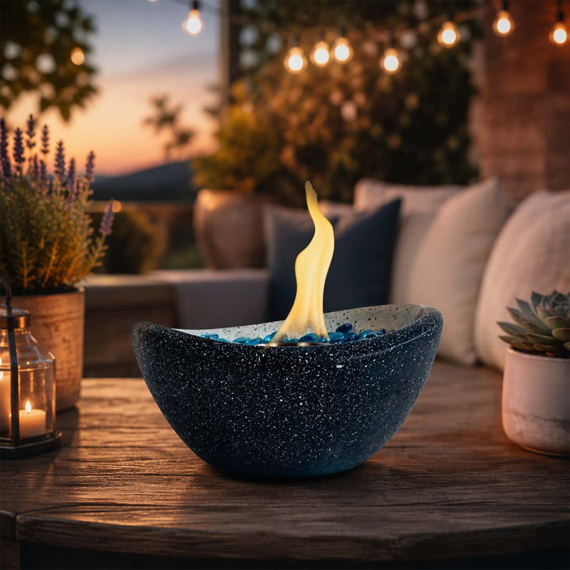 Foyer de table portable en béton avec des couleurs mélangées, idéal pour une utilisation intérieure et extérieure sans fumée, foyer à éthanol personnel