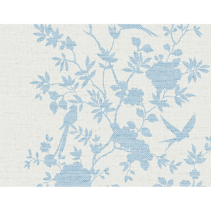 Floral Grass Cloth Wallpaper Roll, Maya Blue