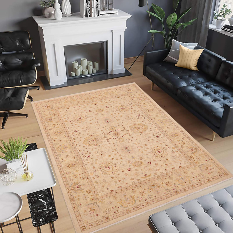 Tapis beige rectangulaire en laine noué à la main 9 pi x 11 pi 9 po Baccio