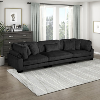Brinsley 135" Modern Modular Sofa with Corduroy Fabric, Adjustable Backrest, 5 Pillows
