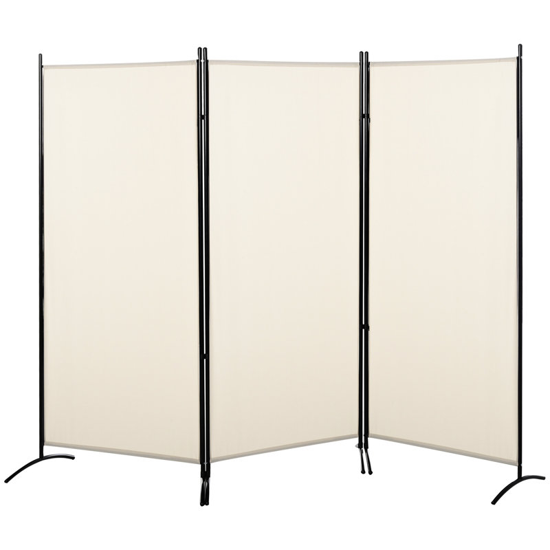 Cloison de séparation beige de 1,83 m (6 pi) à 3 panneaux. Pliable à double charnière. Cadre en métal. Économiser de la place. 183 cm (72,1 po) H x 253 cm (99,5 po) L x 51 cm (20,09 po) P. Accessoire de décoration intérieure. Paravent. Sécurisé.