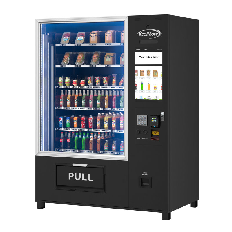 Snack Vending Machine with 21.5 Inch Touch Display, 66 Slots and Elevator-Lift Dispensing System,Refrigerated, Bill and Coin Acceptor, Credit Card Reader, Wifi and 4G Connectivity in Black (KM-VMRWT-66EBCR)