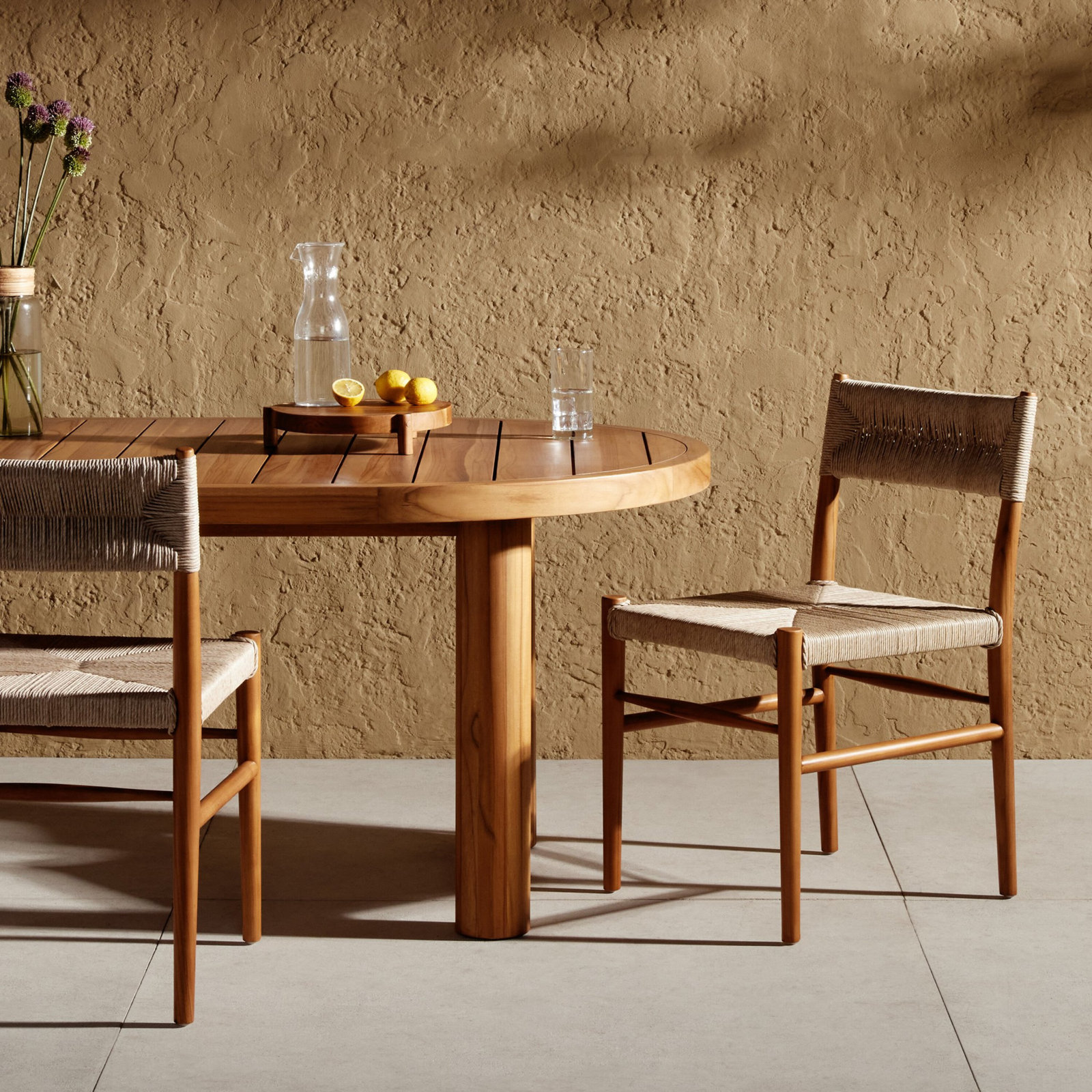 Dorita Patio Side Chair, Vintage White/Natural Teak