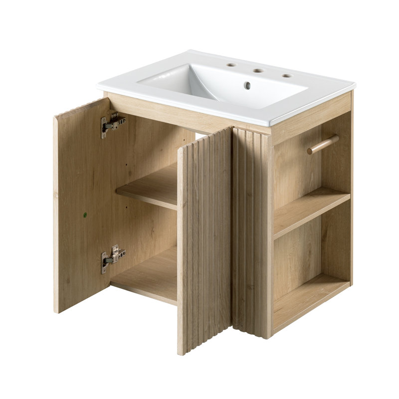 Meuble-lavabo mural avec lavabo, armoire à 2 portes et tablette ajustable