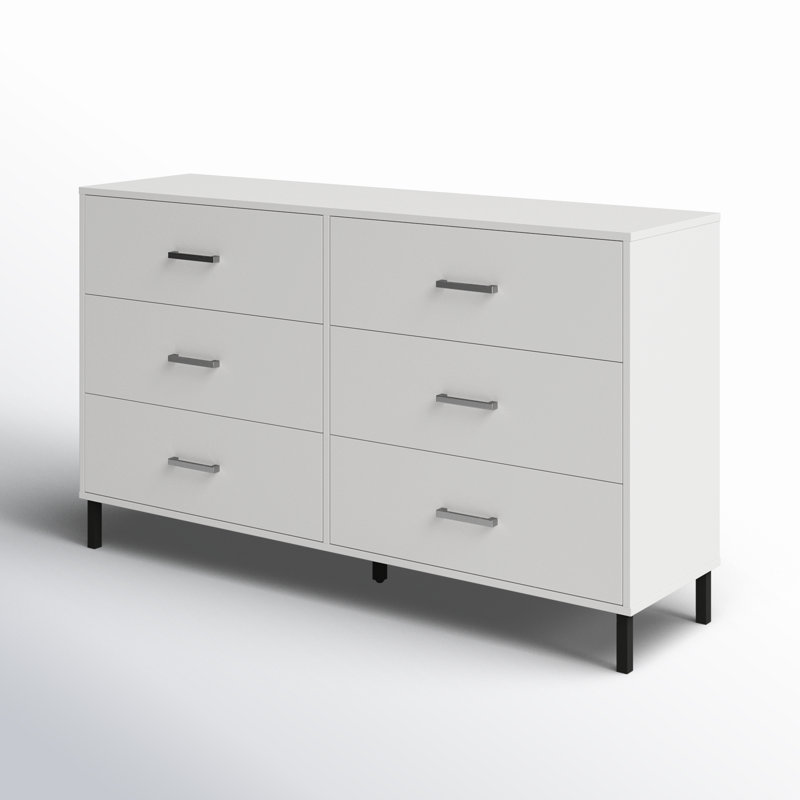 Commode double 6 tiroirs 58,5 po Alexei, Blanc