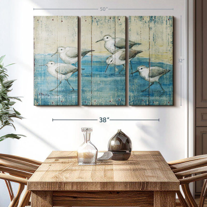 «Sandpipers Oil Distress», 3 pièces sur toile, H 32 po x l 50 po x P 1,25 po