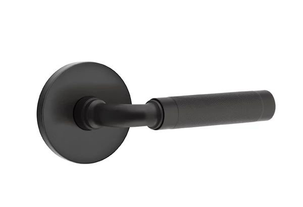 Emtek Select Passage Interior Mortise w/ Disk Rosette & R-Bar Stem, Knurled Lever, Right, Flat Black