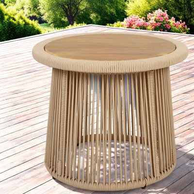 Tables de patio sans assemblage, en bois d'acacia et corde d'acier, style bohème moderne pour terrasse
