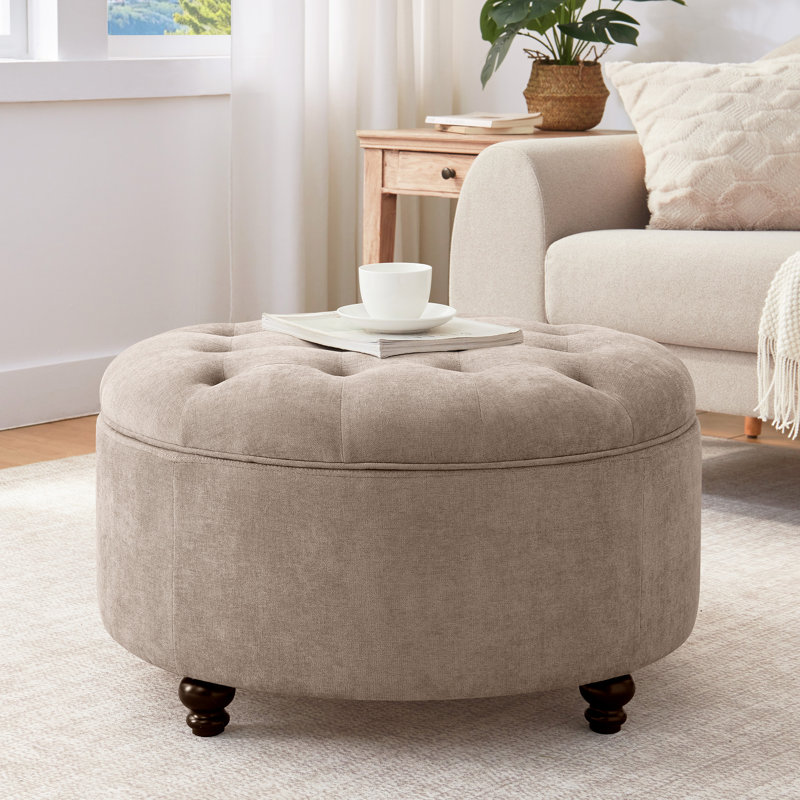 Daquasha 30" Wide Tufted Round Cocktail with Storage, Brown