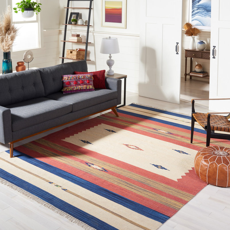 Barham Hand Woven Cotton Southwestern Area Rug, Rectangle 5' x 8'