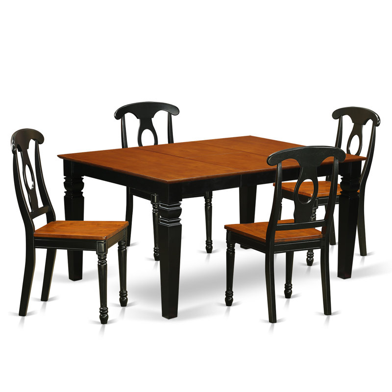 Ensemble de table de salle à manger 5 pièces pour 4 personnes comprenant une table de cuisine rectangulaire avec rallonge papillon et 4 chaises de salle à manger, noir et cerise