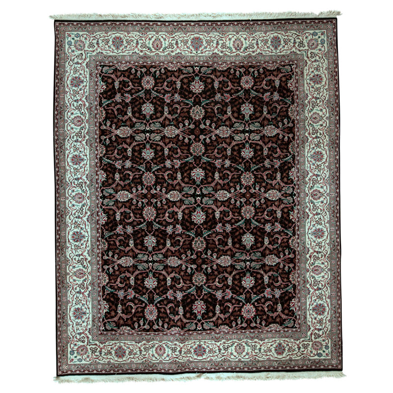 Tapis noir et ivoire de haute qualité noué à la main