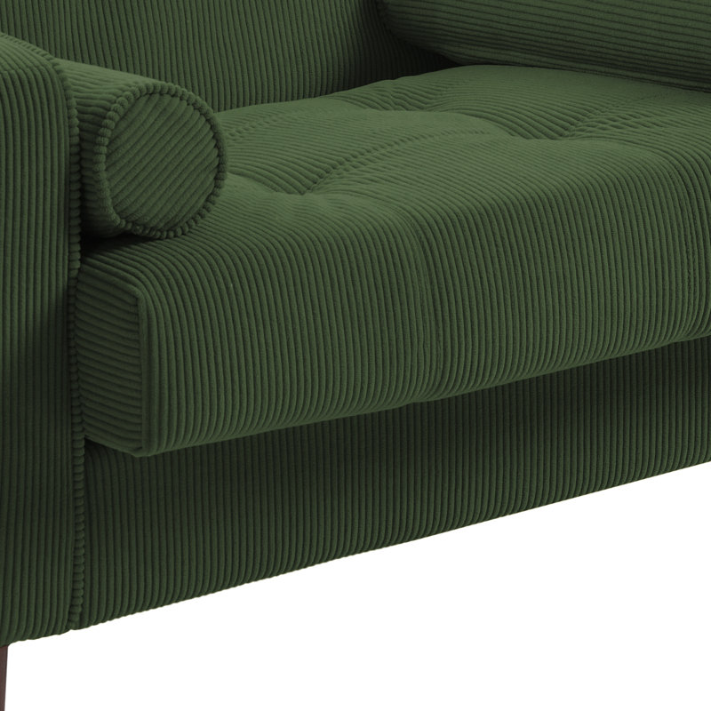 Iliana Upholstered Green Corduroy Square Arm Tufted Club Chair with 2 Pillows, Green Corduroy