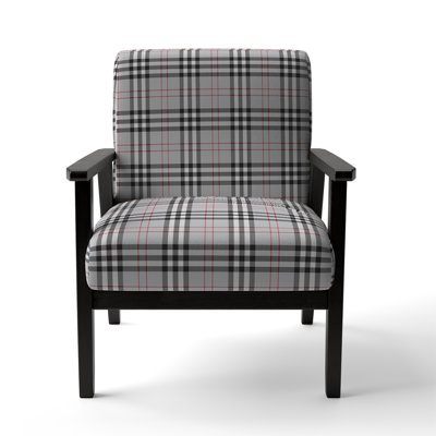 Grey Checked Tartan - Velvet Upholstered Patterned Accent Arm Chair