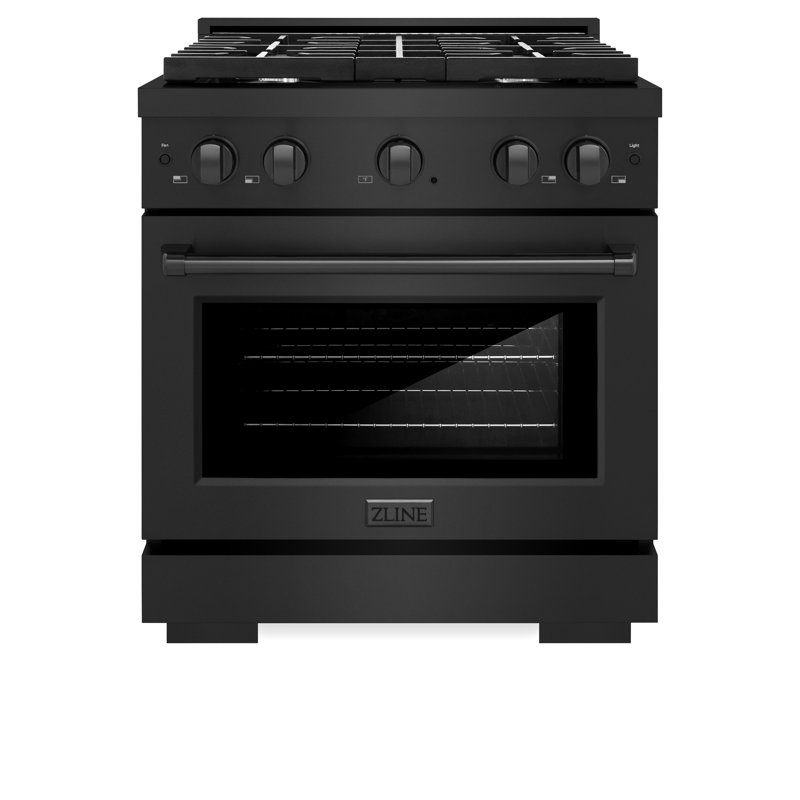 Zline 30 In. 4.2 Cu. Ft. 4 Burner Gas Range With Convection Gas Oven In Black Stainless Steel