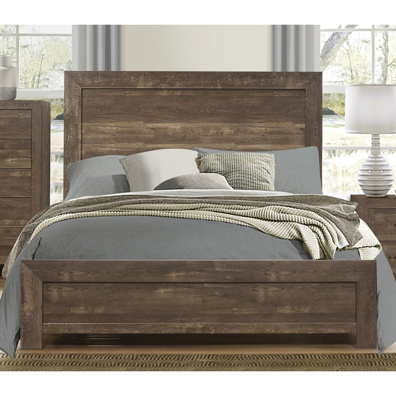 Grand lit en bois avec finition brun rustique et tête de lit, meubles de chambre à coucher Rails - taille de tête de lit