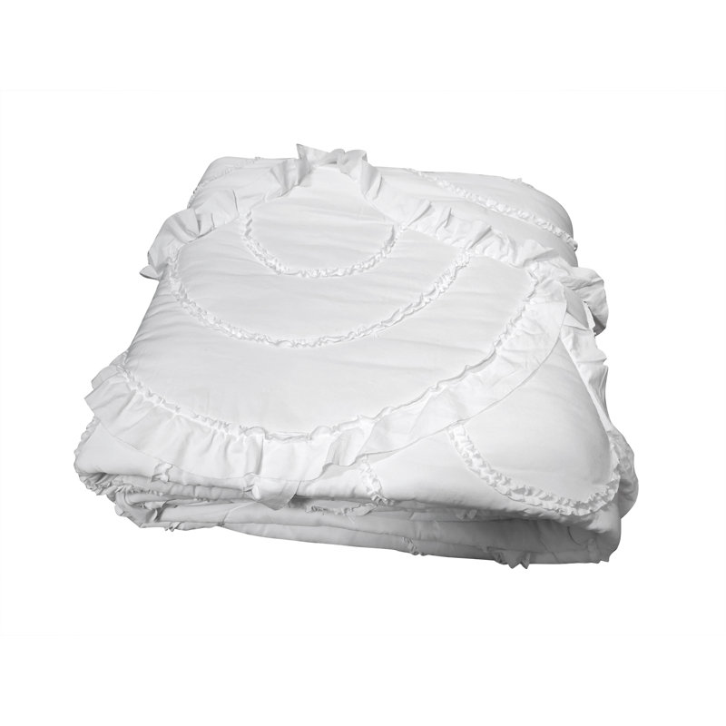 Scallop Ruffle White Garment Washed Soft Solid Quilt Set, Twin Quilt + 1 Standard Sham