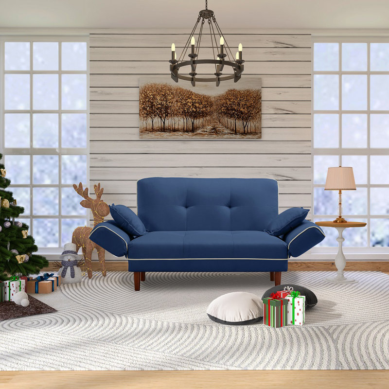 Twin 56.5'' Velvet Futon And Mattress, Navy Blue