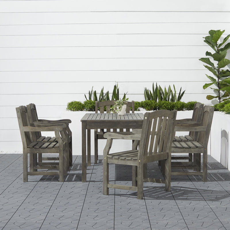 Aleha 6 - Person Acacia Wood Patio Dining Set with Rectangular Table
