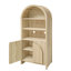 Vitrine arquée moderne, tablettes réglables, éléments, bois naturel, poignée en forme de ventilateur, ancrage mural, gestion des câbles, unité de protection du sol, cuisine, salle à manger, salon, tablettes, finition en bois,