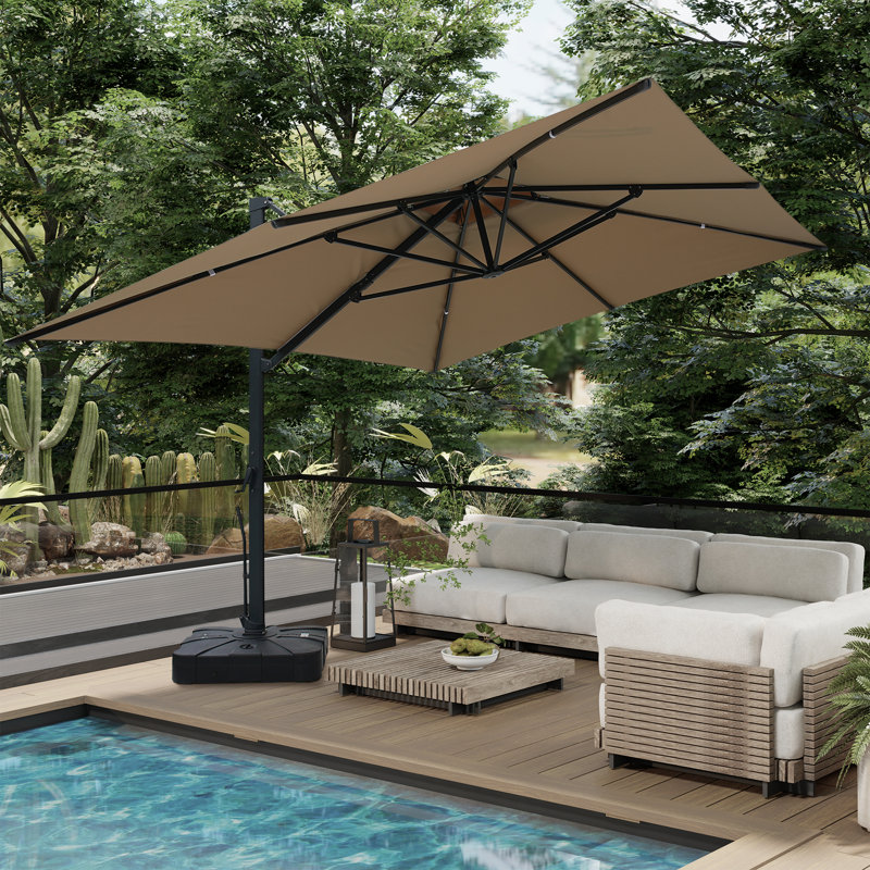 Parasol rectangulaire en porte-à-faux à manivelle Allisun 157,48 po x 118,11 po inclus, Taupe