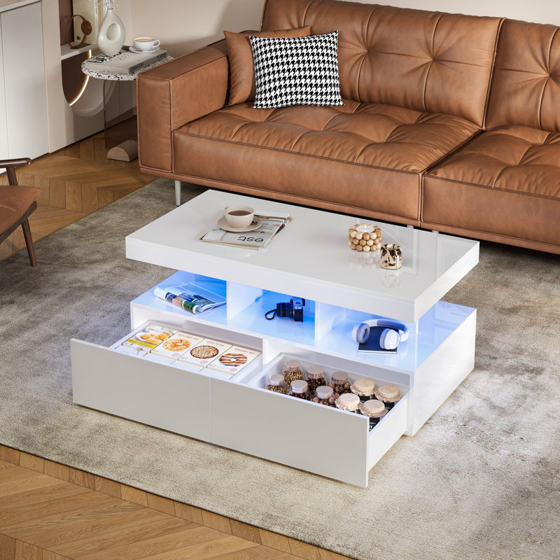 Pedestal Coffee Table with Storage, White