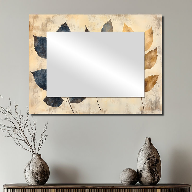 Faded sépia feuilles I - miroir décoratif floral imprimé sur métal, 24 po x 32 po