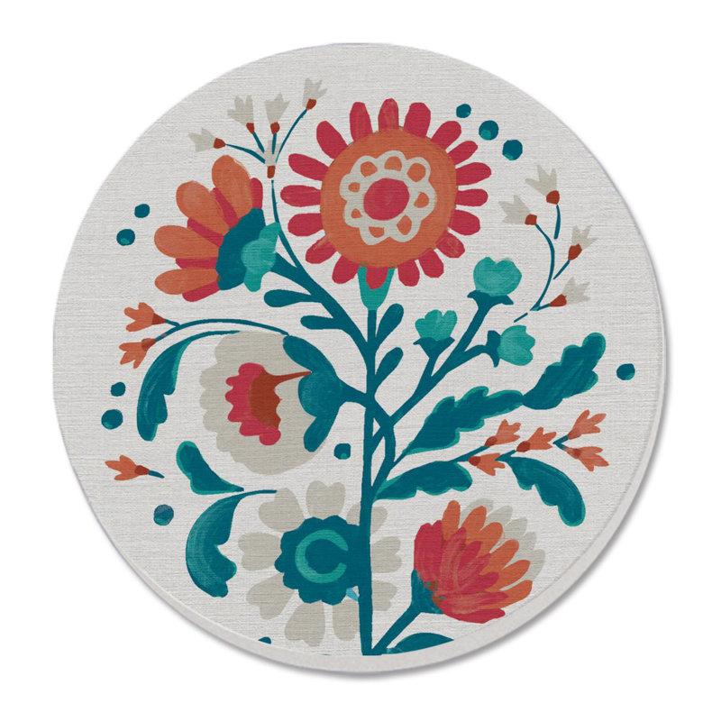 Otomi Flower Single Round Stone Coaster Create Your Own Set