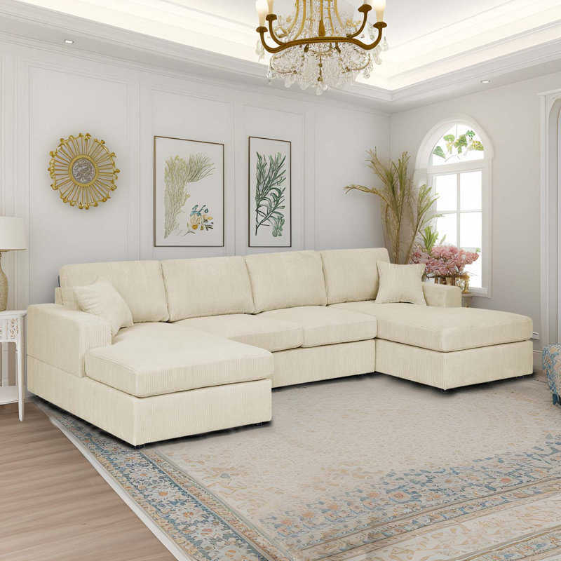 Loette 3 - Piece Upholstered Sectional, Beige Corduroy