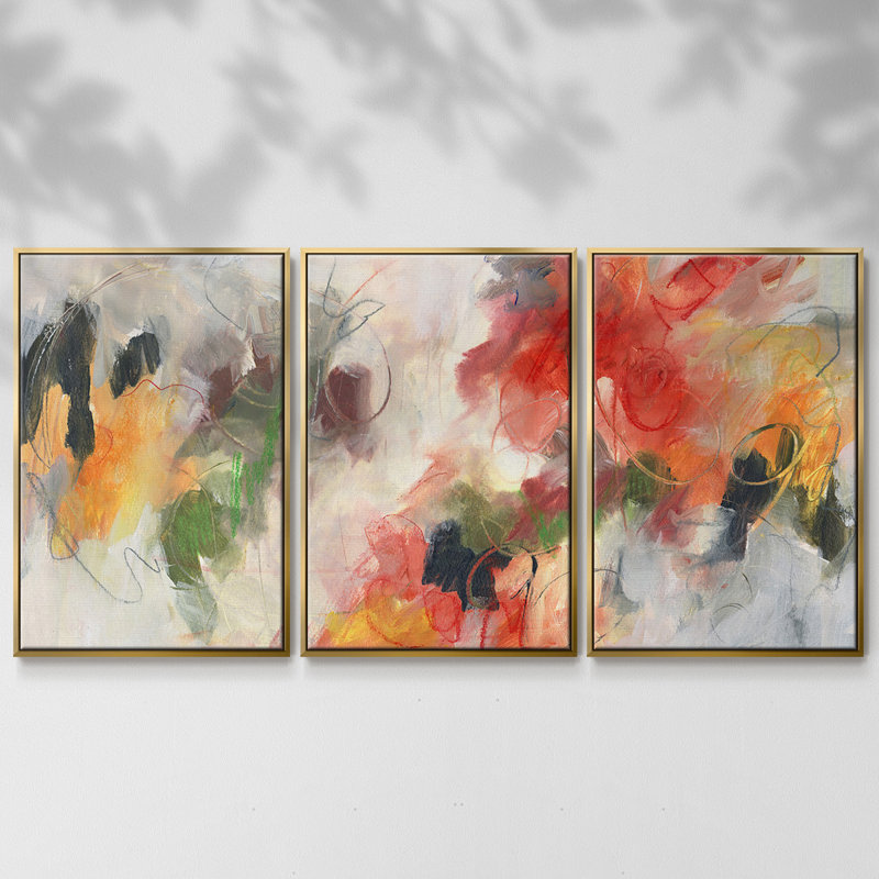 «Abstract Floral Delight II», 3 pièces, H 24 po x l 48 po x P 2 po, Or