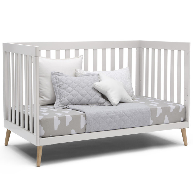Bianca White and Natural Wood 4-in-1 Convertible Baby Crib