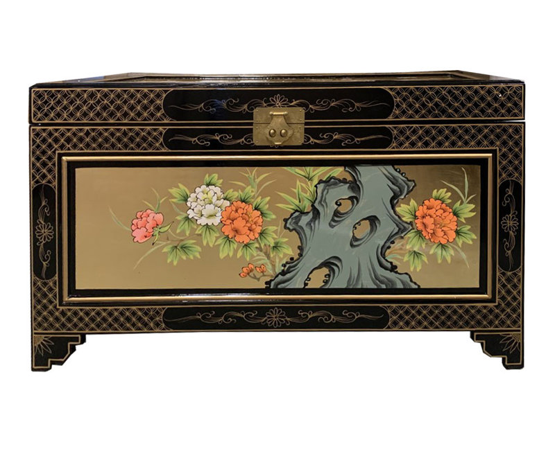 Gold Leaf Bird and Flower Storage Chest