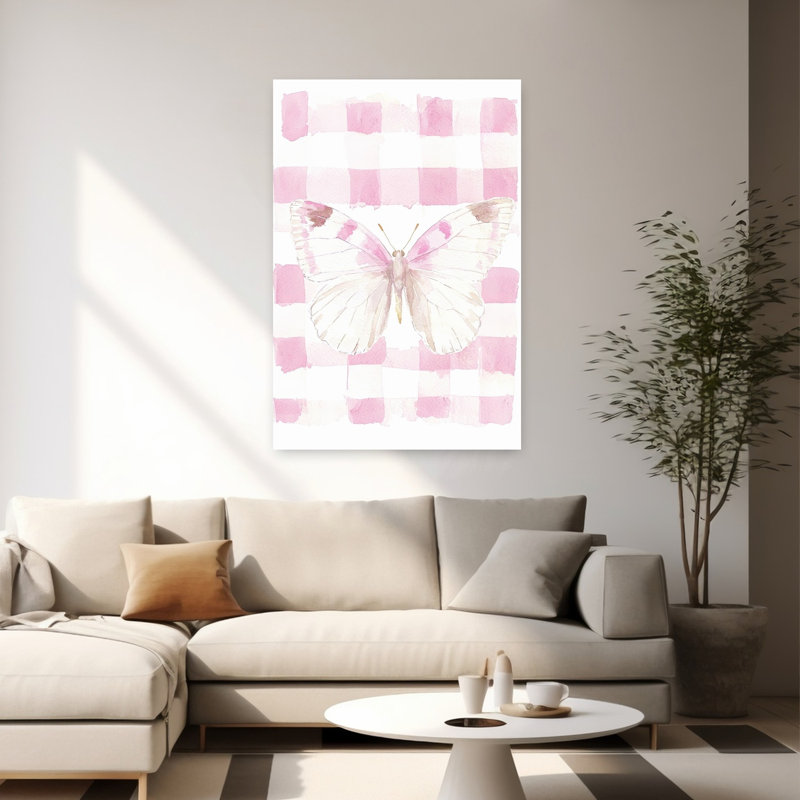 Impression sur toile rose vichy papillon, H 60 po x l 40 po