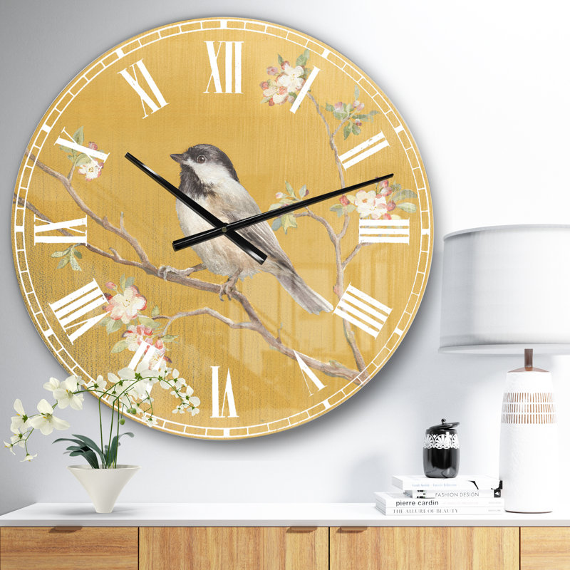 Horloge murale ferme Gold Bird on Blossoms IV, Petit