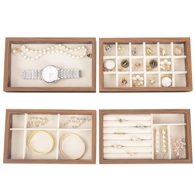 Wooden Jewellery Drawer Organizer Inserts, Stackable Jewellery Storage Tray Flat Stacking Display Case