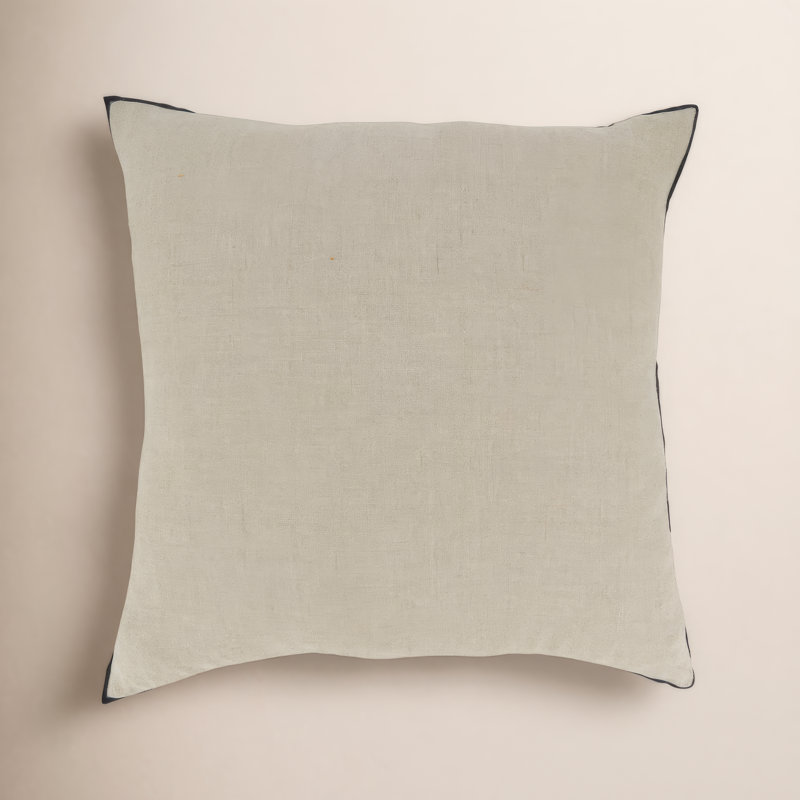 Housse de coussin en lin Riggs, Noir/naturel